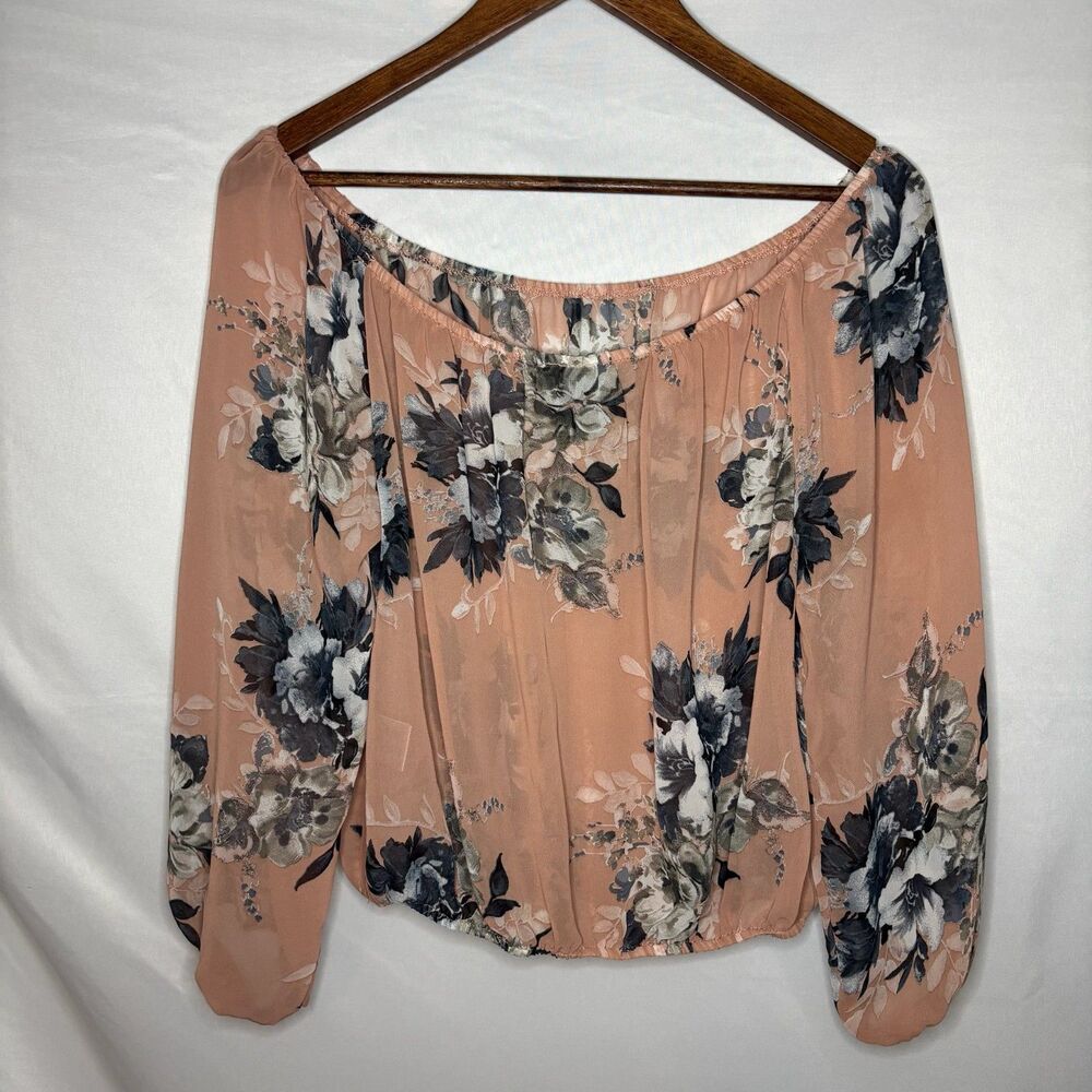 Windsor Buff Pink Floral Long‎ Sleeve Womens Blouse Size M